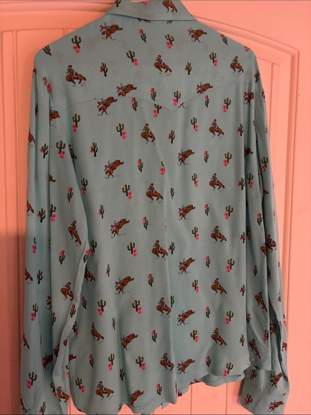 Turquoise Western Rodeo Print Blouse